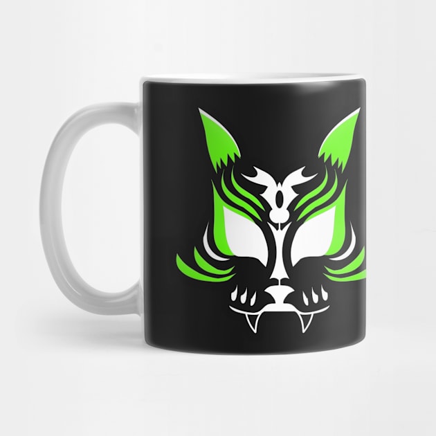 Dark Kitsune Face - Lime by ChrisOConnell